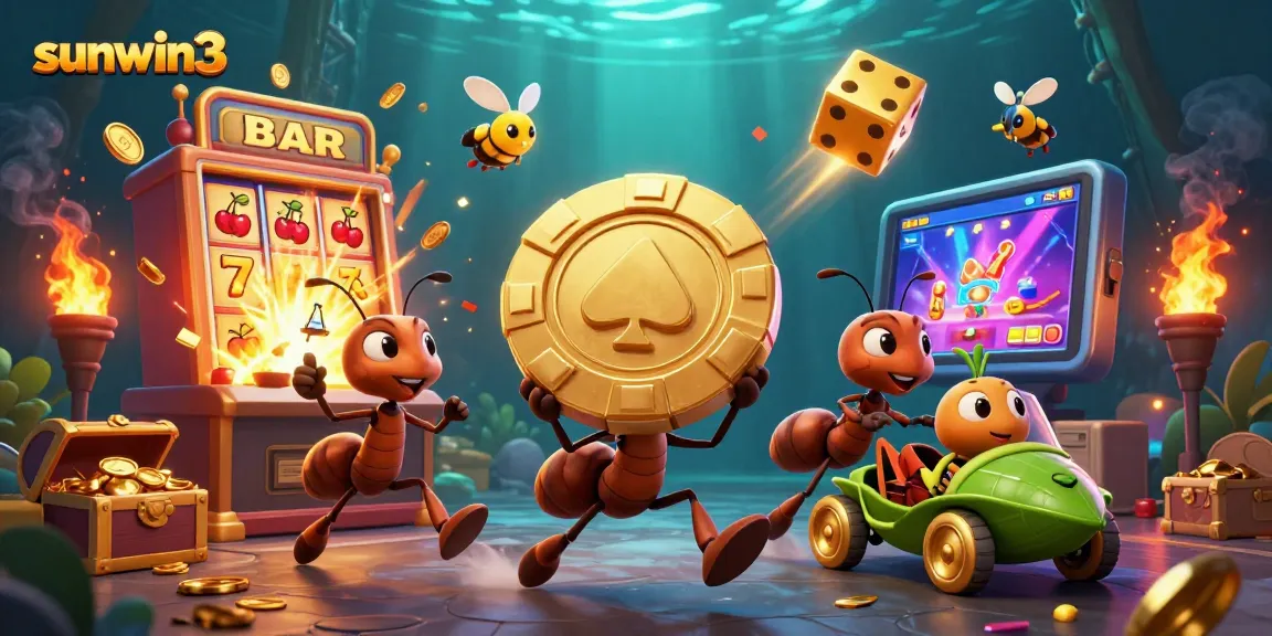 Catch the excitement with sunwin3, as ants ride leaf-mobiles amidst a jackpot explosion!
