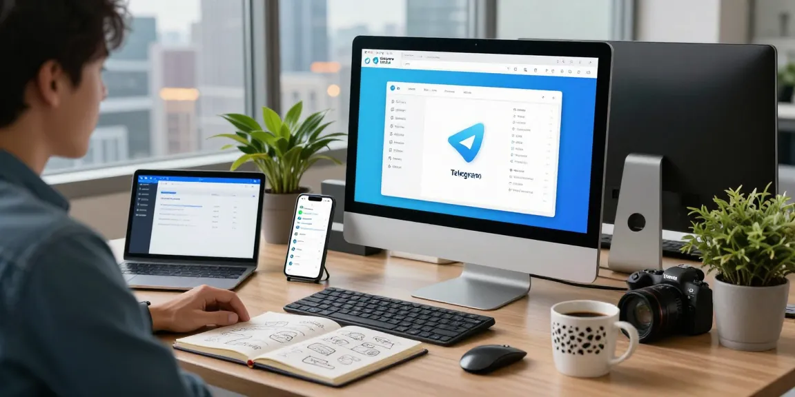 Download Telegram on multiple devices in a modern workspace with an inviting atmosphere.