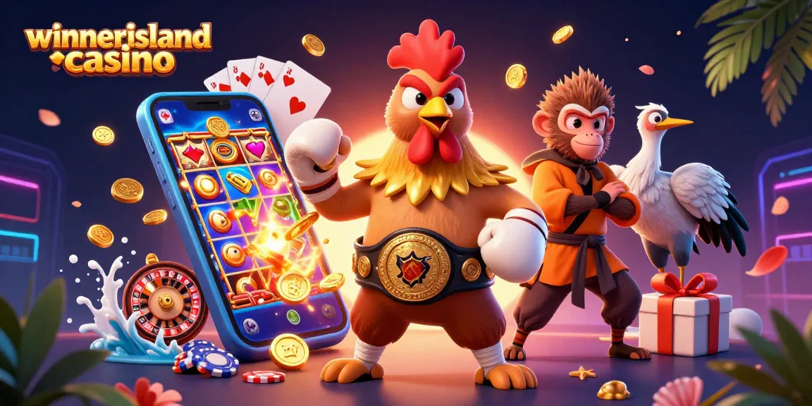 Experience excitement at winnerislandcasino with dynamic 3D characters and vibrant casino game elements.