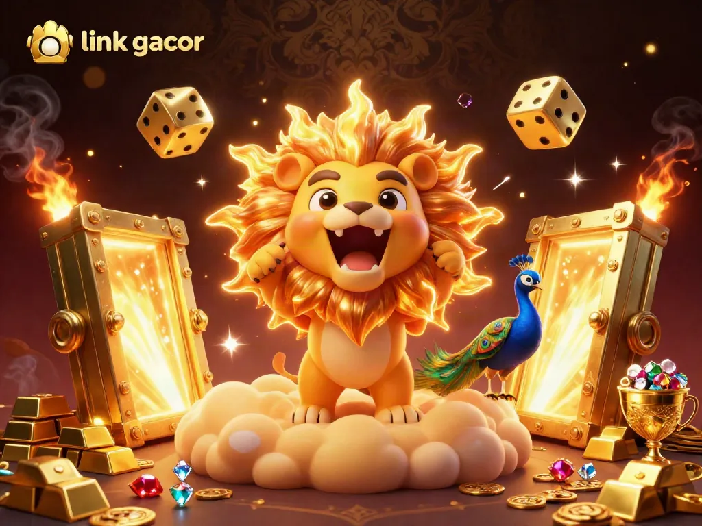 Spin and win with link gacor in this vibrant 3D casino scene filled with gold and gems.