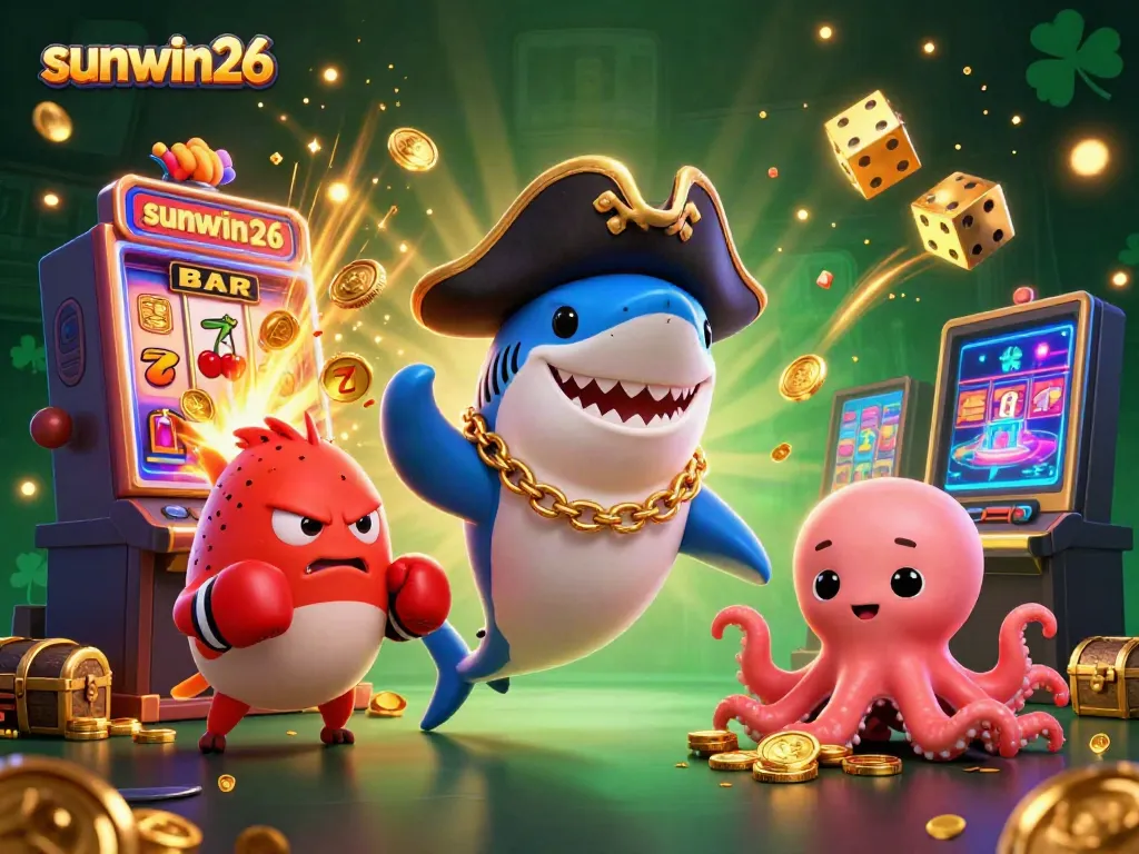 Experience thrilling gaming with sunwin26's vibrant characters in a dynamic casino setting.