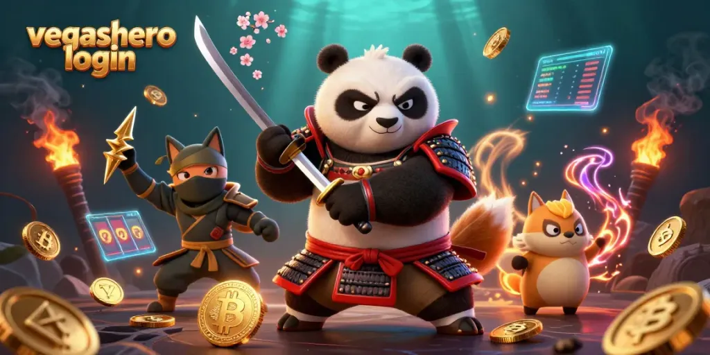 Win big with vegashero login while enjoying a vibrant 3D casino experience featuring samurai, fox, and tanuki characters.