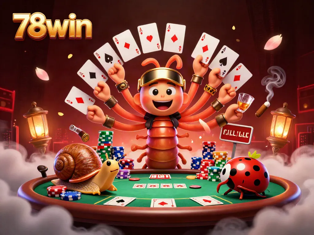 78win's energetic scene showcases a lively 3D casino atmosphere with vibrant characters and dynamic gambling elements.