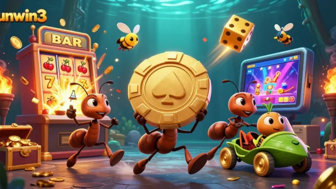 Catch the excitement with sunwin3, as ants ride leaf-mobiles amidst a jackpot explosion!