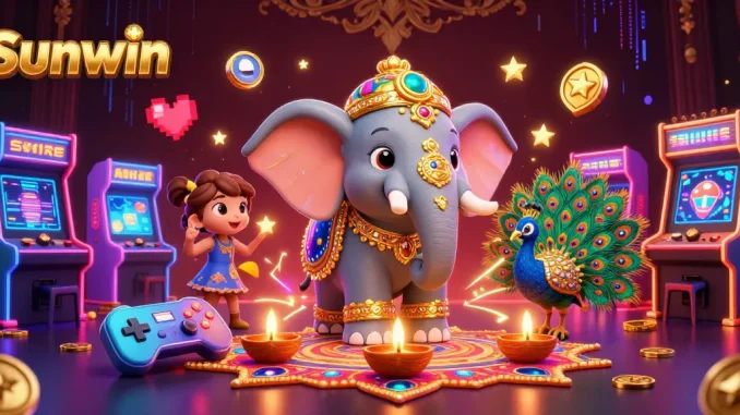 Experience the excitement of Sunwin through dynamic gaming visuals, showcasing vibrant casino elements and engaging characters.